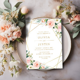 Geometrisk guld och rosa  blommigt bröllop inbjudningar
