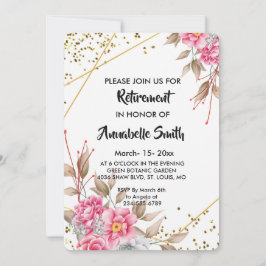 Geometrisk Guld Rosa FloralRetirement Inbjudningar