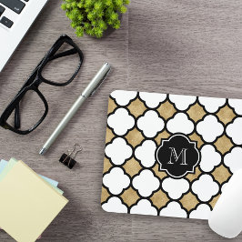 Geometrisk guld svart vit Quatrefoil monogram Musmatta