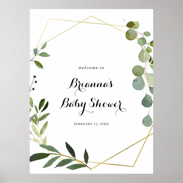 Geometrisk guld tropisk grön bebis shower välkomst poster (Framsidan)
