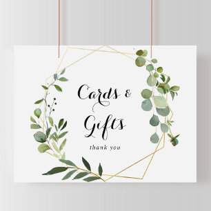 Geometrisk guld tropisk grön kort och present skyl poster