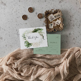 Geometrisk Guld Tropisk Grönska Tack Vykort