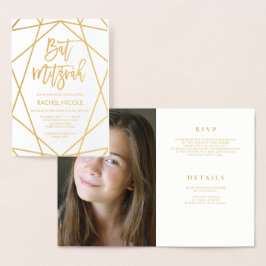 Geometrisk guldfetthalt | Bat mitzvah fotoinbjudan Folierat Kort