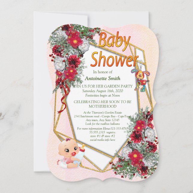 Geometrisk guldglitter baby shower inbjudningar (Framsida)