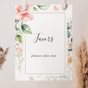 Geometrisk guldgrön bladverk blommig favörskylt poster