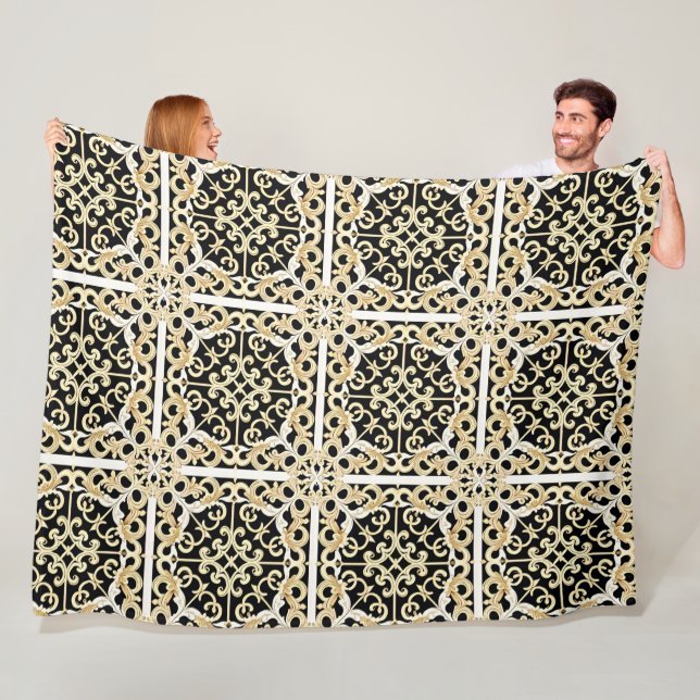 Geometrisk guldpanel fleecefilt (På plats)