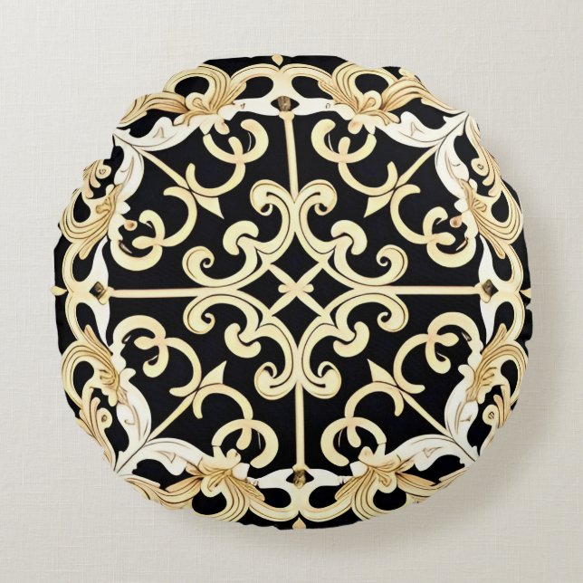 Geometrisk guldpanel rund kudde (Framsidan)