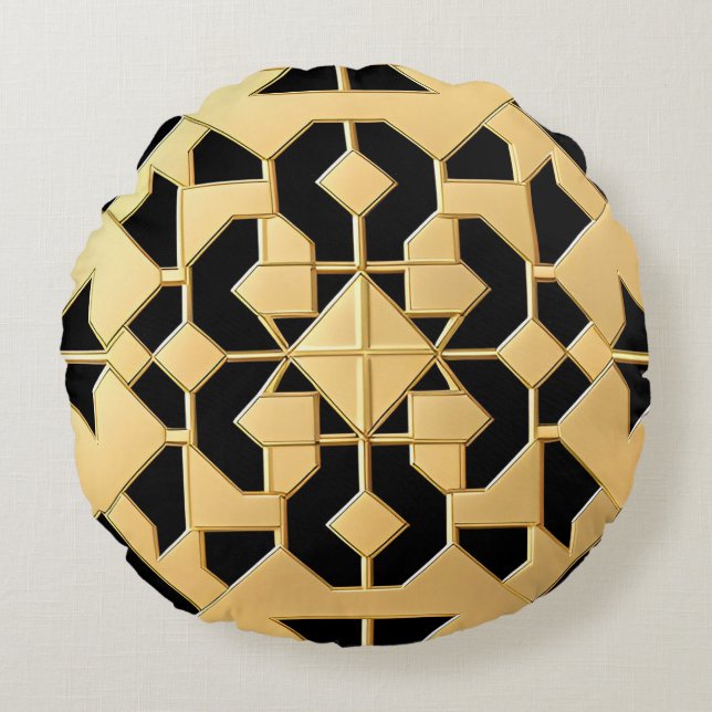 Geometrisk guldpanel rund kudde (Framsidan)