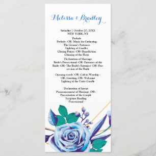 Geometrisk guldram blå flora ceremoniprogram program