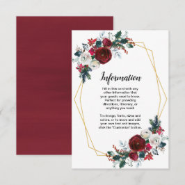 Geometrisk guldram burgunderröda vinterblommor inbjudningar