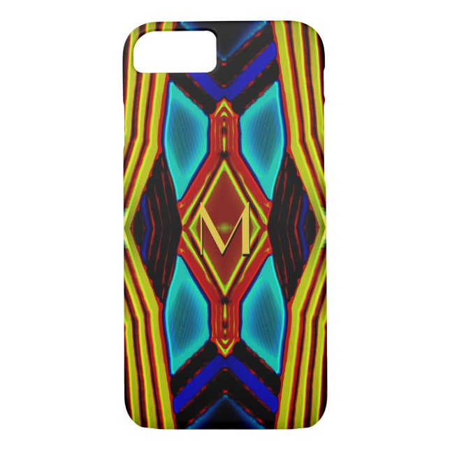 Geometrisk Gult Turkos Blue Red Monogram Case-Mate iPhone Skal (Baksida)