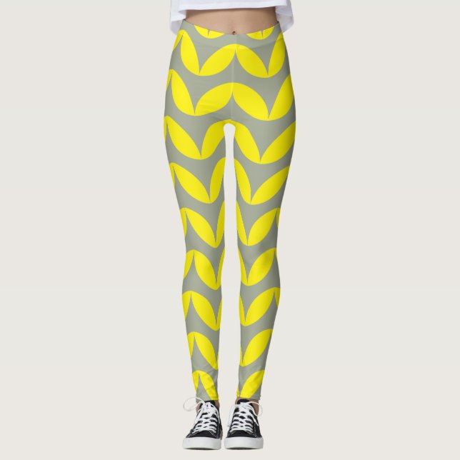 Geometrisk halvcirkelformad gult och grått färg-de leggings (Framsida)