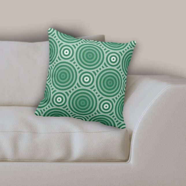 Geometrisk härdad Grönt i form av stamnät runt Mön Kudde (Tribal Green Geometric Nested Circular Pattern Throw Pillow)