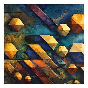 Geometrisk harmoni: Abstrakt kuber i guld och teal Fototryck