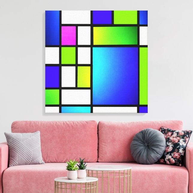 Geometrisk harmoni – Modern neonskrift utskrift på Canvastryck (Insitu (Vardagsrum))