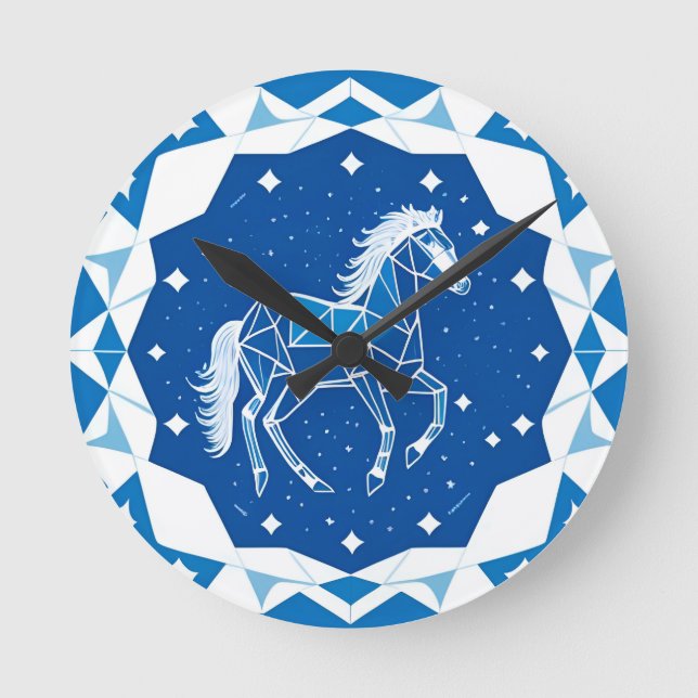 Geometrisk Hästillustration Rund Klocka (Framsida)