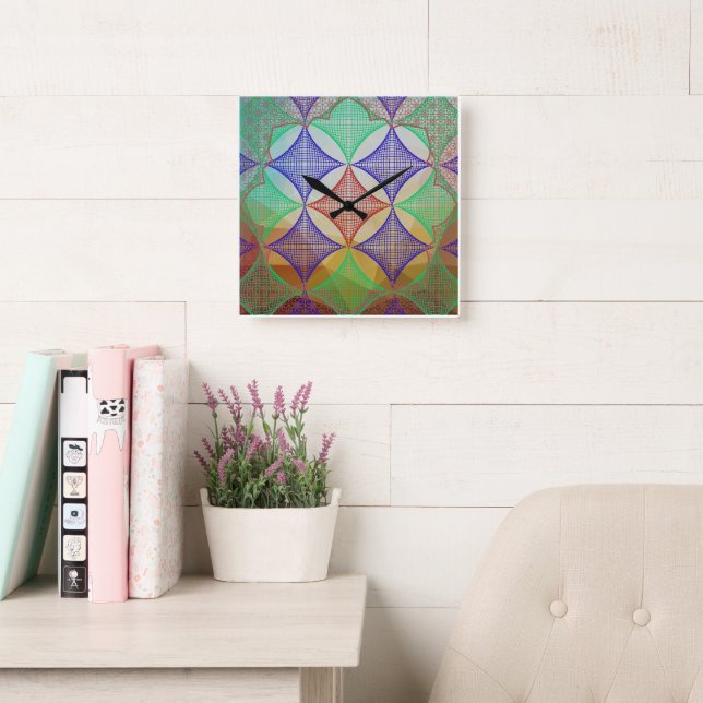 Geometrisk Helig Mandala Trådramsmönster Väggklock Fyrkantig Klocka (Läsesal)