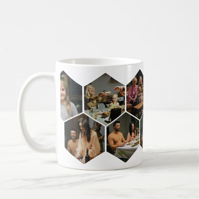 Geometrisk Hexagon Fotokollage Kaffemugg (Vänster)