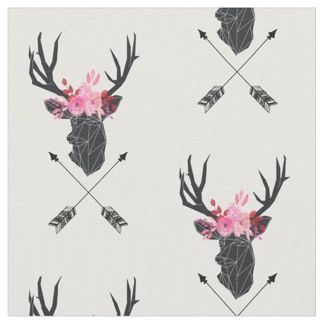 Geometrisk Hjort huvud med blommor och korsade pil Tyg (Närbild)