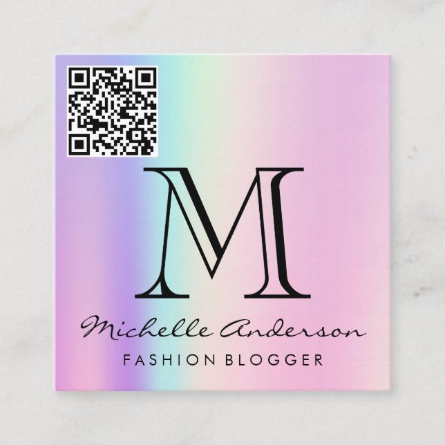 Geometrisk holografisk bakgrund | QR-skanningsetik Fyrkantigt Visitkort (Framsida)