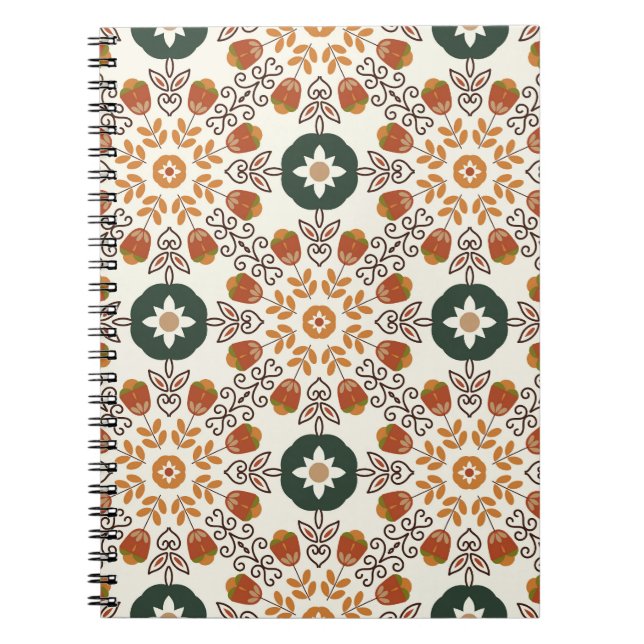Geometrisk höstBlommigt, Vintage sömlös. Anteckningsbok (Framsidan)