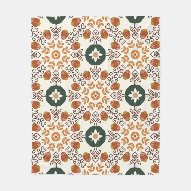 Geometrisk höstBlommigt, Vintage sömlös. Fleecefilt (Framsidan)