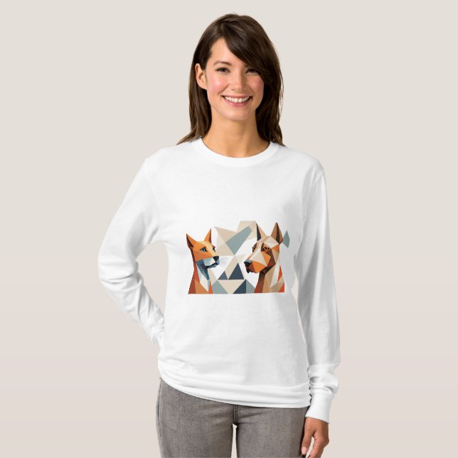 Geometrisk Hund och Djurälskare för modern Abstrak T Shirt (Hel framsida)