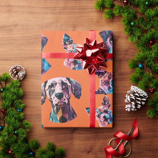 Geometrisk Hund Porträtt på Orangens bakgrund Presentpapper (Julgåva)