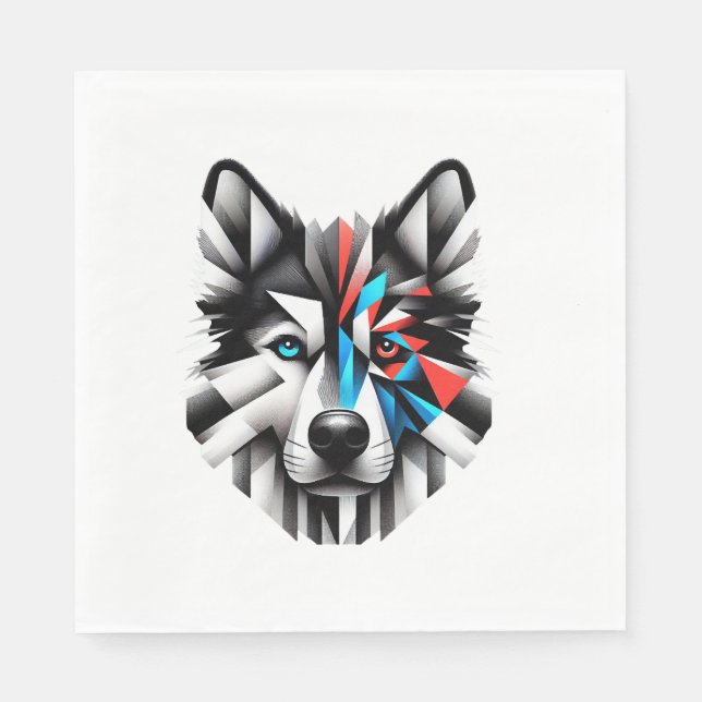 Geometrisk Husky Ansikte Modern Konst Design Pappersservett (Framsidan)