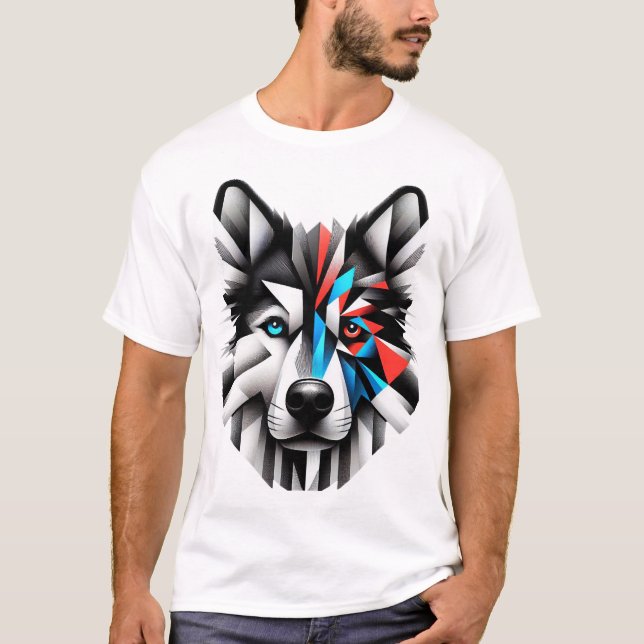 Geometrisk Husky-ansikte Modern konstdesign T Shirt (Framsida)