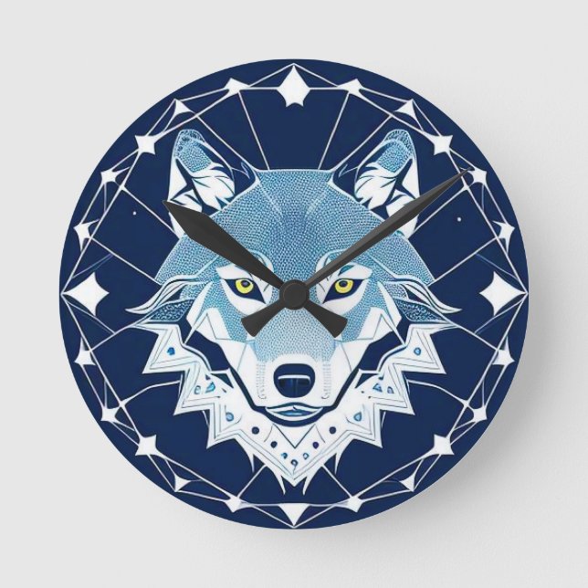 Geometrisk illustration av en varg rund klocka (Framsida)