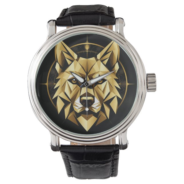 Geometrisk illustration av guldvarg armbandsur (Framsida)