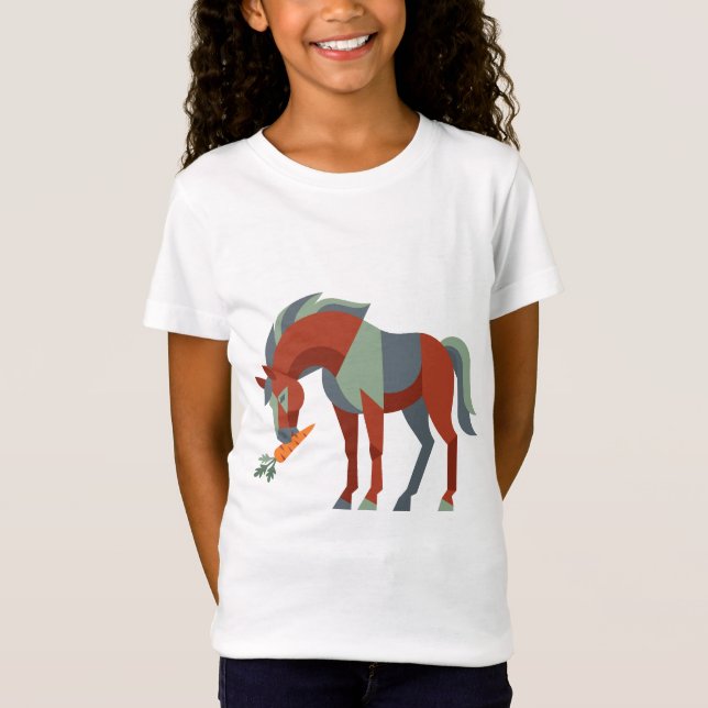 Geometrisk illustration av häst som äter morot t shirt (Framsida)