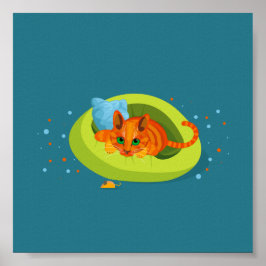 Geometrisk illustration av ingerkatt satt på sänge poster