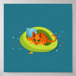 Geometrisk illustration av ingerkatt satt på sänge poster
