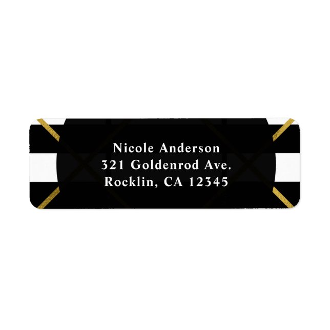 Geometrisk inbjudan till Chicen Black & Guld Returadress Etikett (Framsidan)