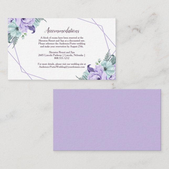 Geometrisk information om Lavender Mint Watercolor Tilläggskort (Fram/baksida)