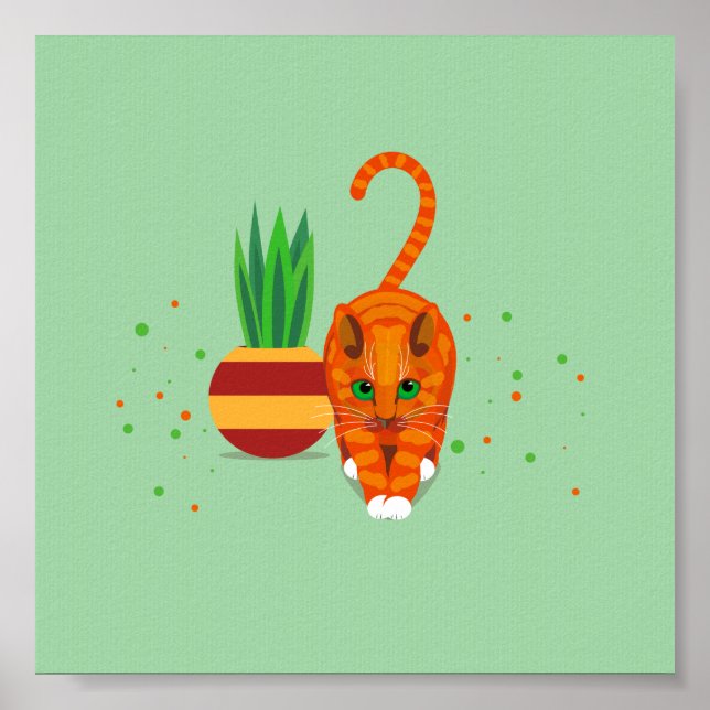 Geometrisk ingerkatt som går förbi en växttak poster (Framsidan)