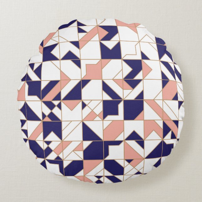 Geometrisk invecklad, vintage modern, sömlös platt rund kudde (Framsidan)