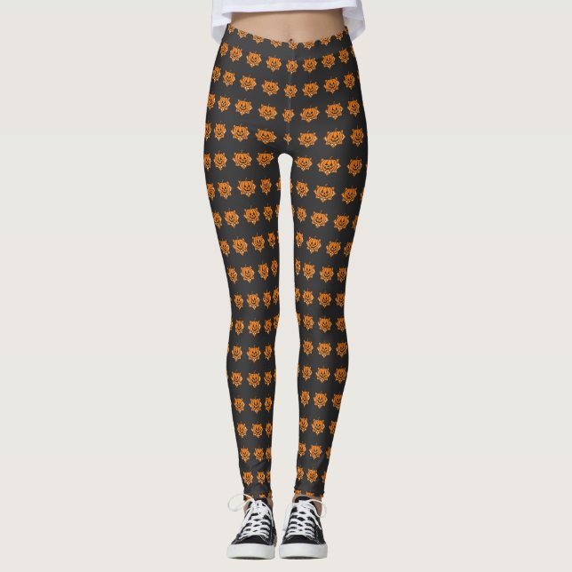 Geometrisk Jack‑O’‑Lantern Halloween  Leggings (Framsida)