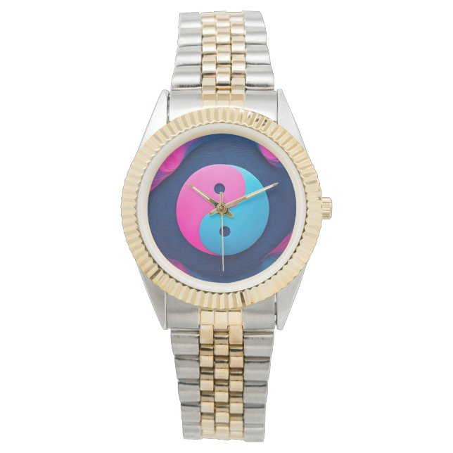 Geometrisk jämvikt: Vibrant Yin Yang Mönster Armbandsur (Framsida)