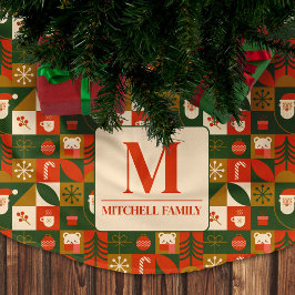 Geometrisk jul Sömlös Santa Bear Mönster Julgransmatta Borstad Polyester