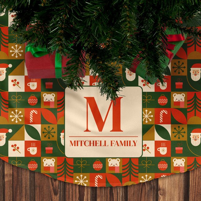 Geometrisk jul Sömlös Santa Bear Mönster Julgransmatta Borstad Polyester (Skapare uppladdad)