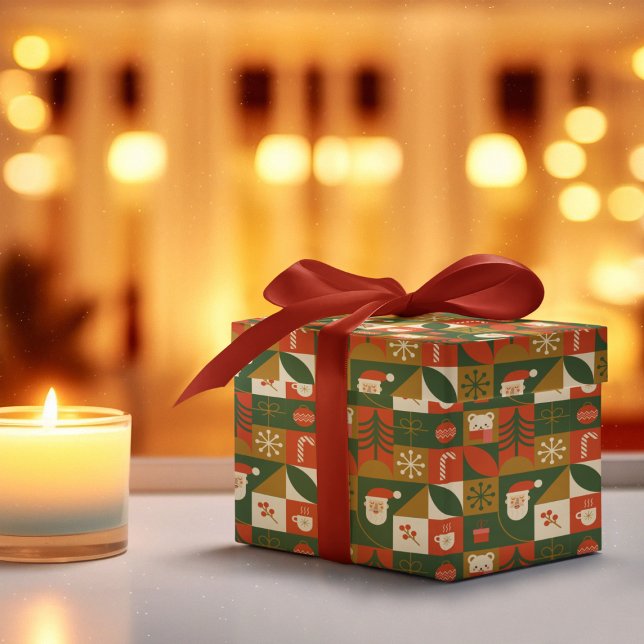 Geometrisk jul Sömlös Santa Bear Mönster Presentpapper (Skapare uppladdad)