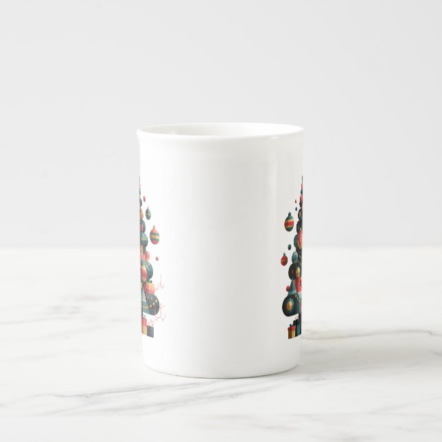 Geometrisk julgran benporslin mugg (Framsidan)
