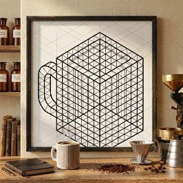 Geometrisk kaffemugg Isometrisk rutnätskonst Poster
