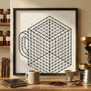 Geometrisk kaffemugg Isometrisk rutnätskonst Poster