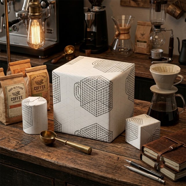 Geometrisk kaffemugg Isometrisk rutnätskonst  Presentpapper (Skapare uppladdad)