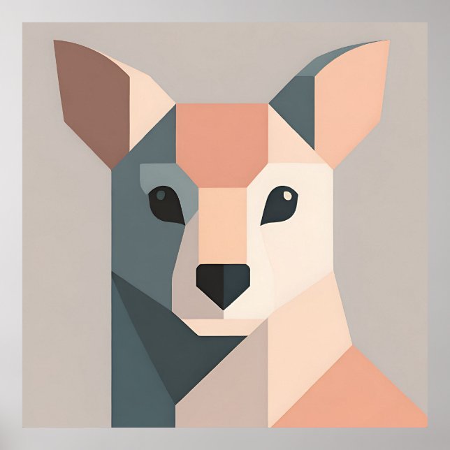 Geometrisk känguru Porträtt Minimalistisk  Poster (Framsidan)