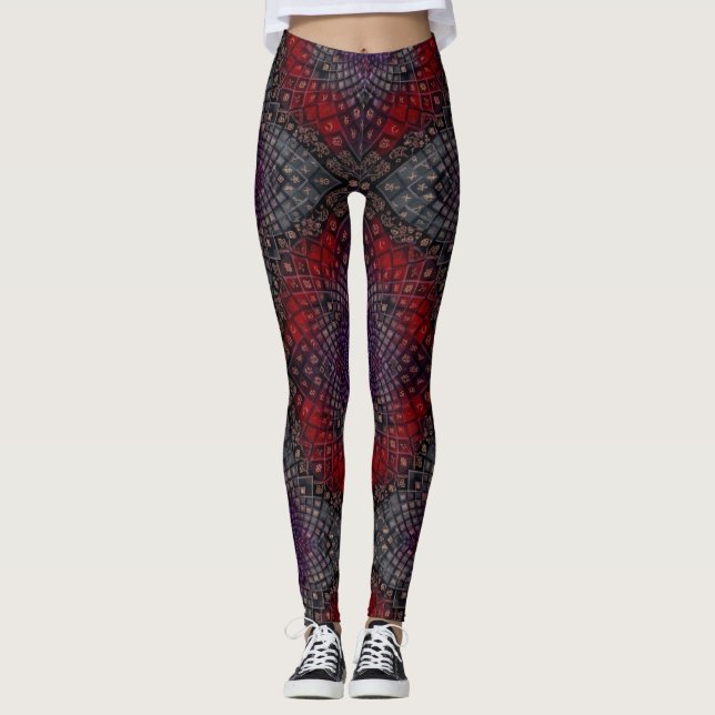 Geometrisk karmosinröd mandala leggings (Framsida)